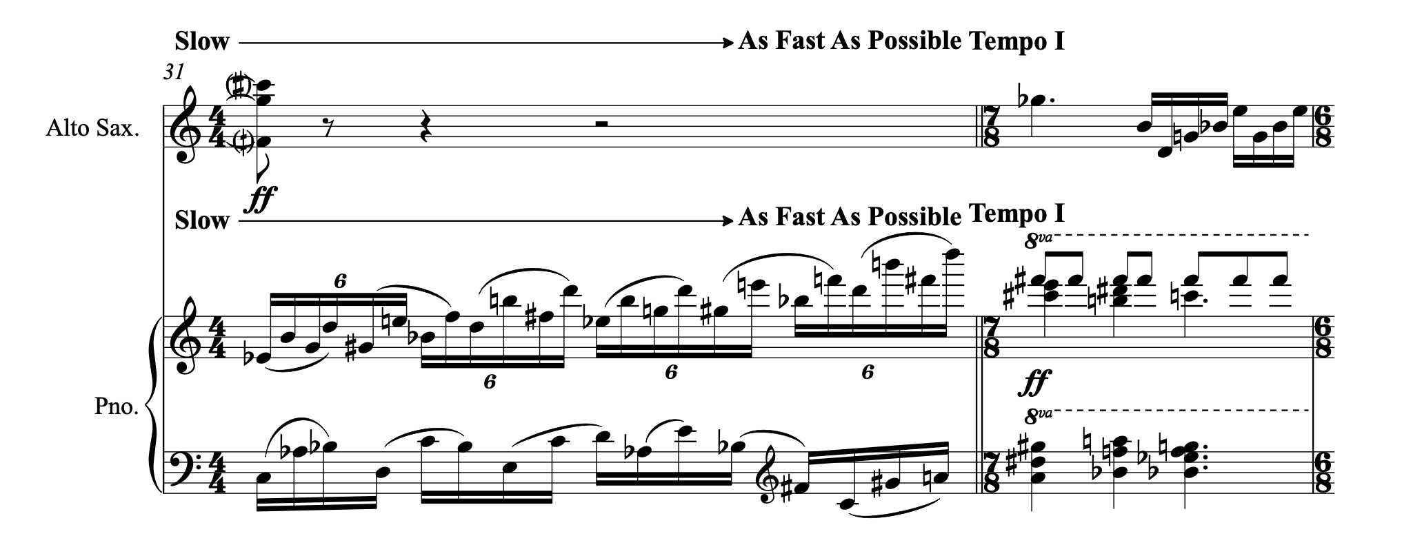 Excerpt from the score of Le Défi by Joseph Dangerfield, showing the saxophone and piano parts.